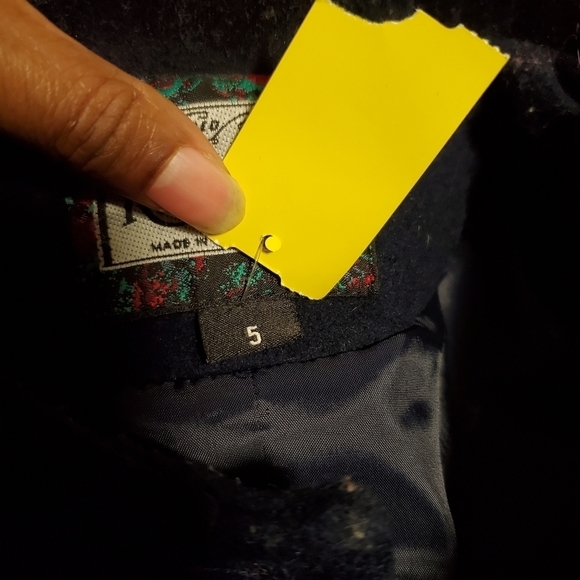 Rothschild Girls Dress Coat Size 5 Blue Jewl Wool Flower Trim Lined - Picture 9 of 9